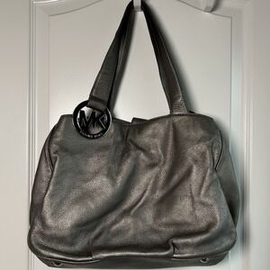 Michael Kors Silver Metallic Fulton Hobo Shoulder Bag Y2K Designer Revival Style